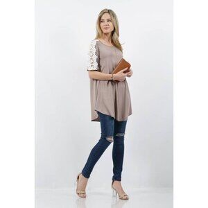 Shoulder Flower Crochet Tunic KHAKI Size Medium